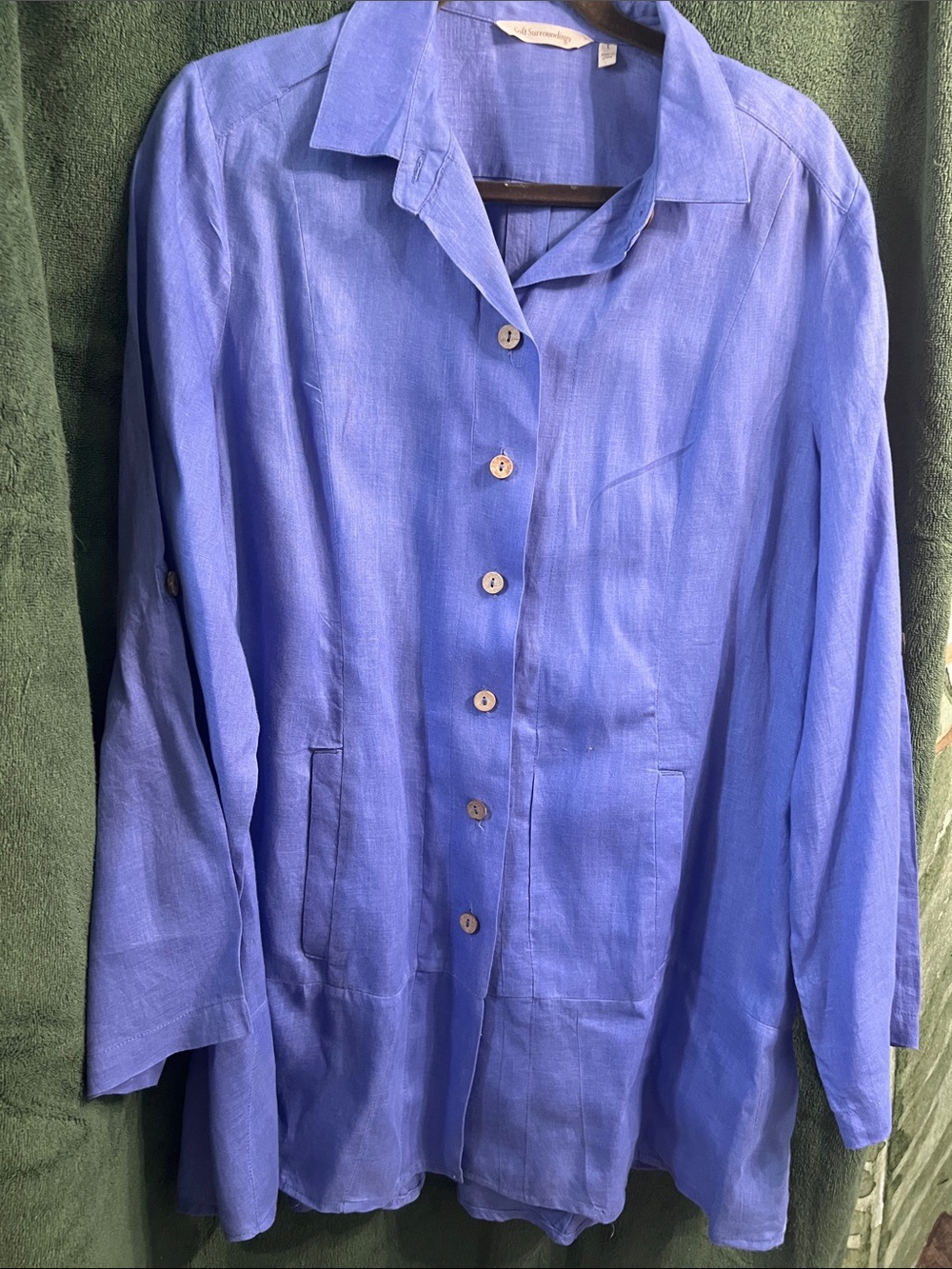 Soft Surroundings Relaxed Perwinkle Blue Button-Front Casual Shirt Jacket Tunic